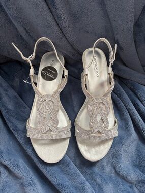 London Fog Silver Rhinestone Slingback Sandals